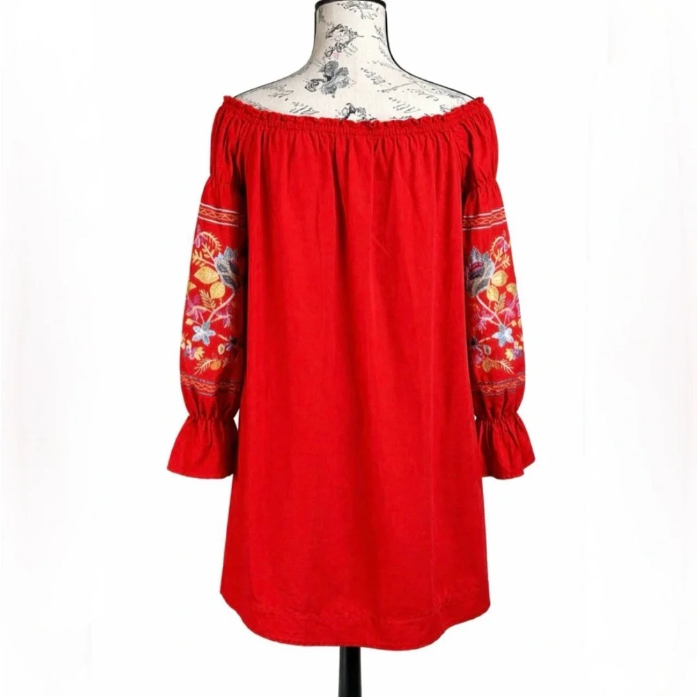Free People Fleur Du Jour Enchanted Garden Off Shoulder Embroidered Dress XS💛